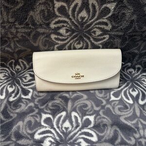 Coach White Wallet with Gold Logo and Pebbled Texture